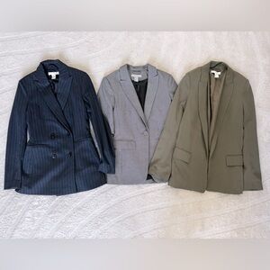 **THREE H&M BLAZERS SET** Black and White, Navy, Olive Green Blazers Sizes 0 & 2